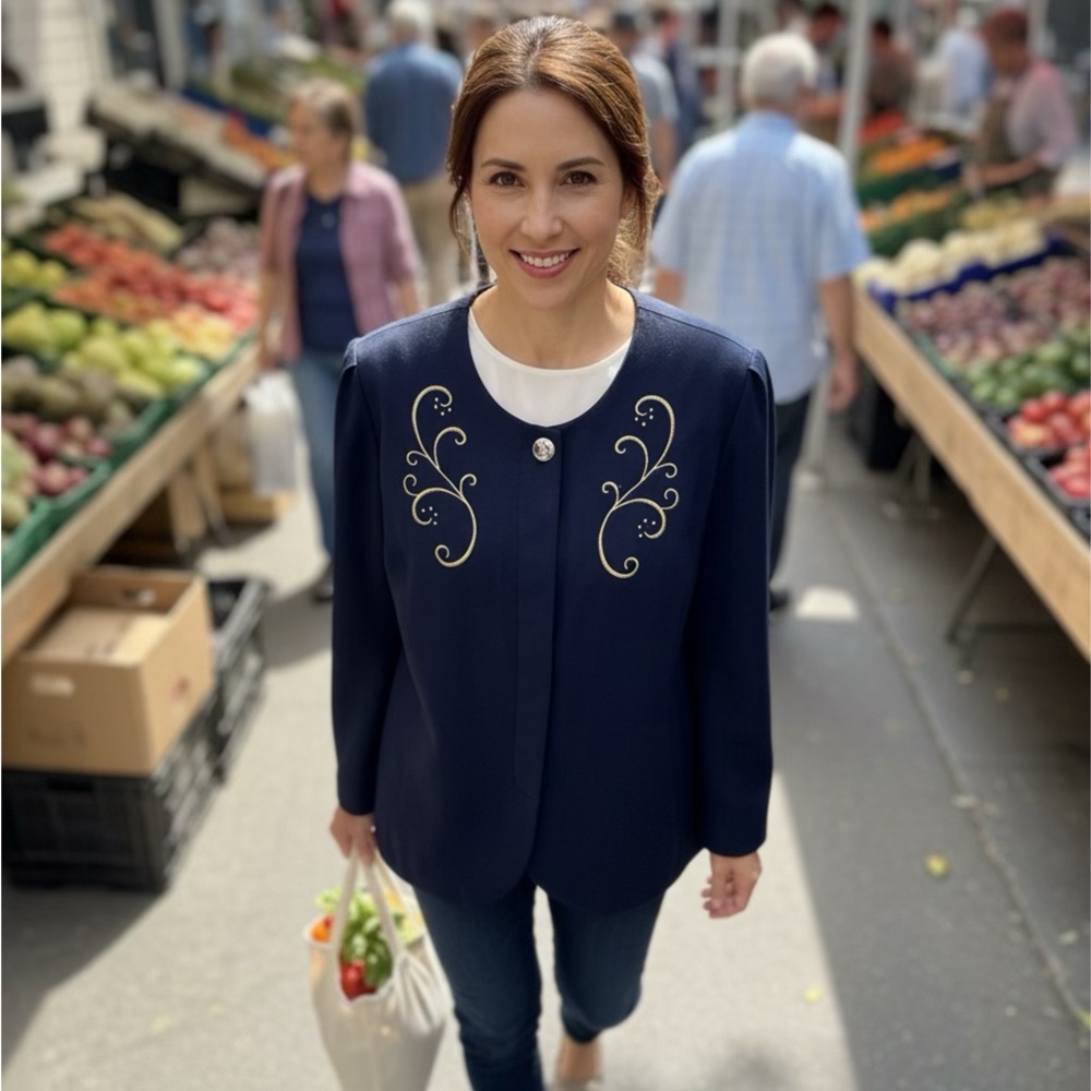 Vintage 80s Pablo Collection Embroidered Navy Jacket